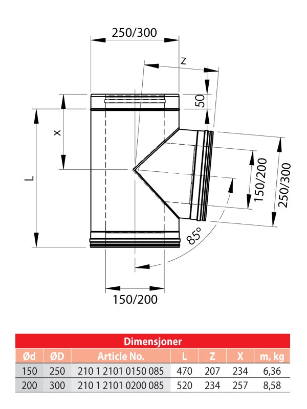 Vilpra Ekstra Pipeuttak For Stålpipe Ø200 / UØ300 - Billede 5
