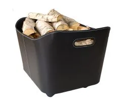 Fåvne Vedkurv Med Hjul, Sort Kunstlær