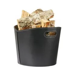 Fåvne Vedkurv, Rund, Sort Kunstlær